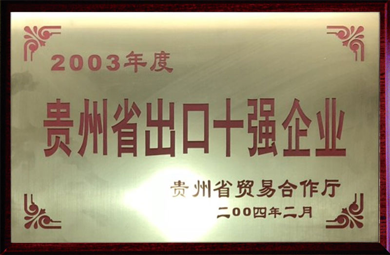 2003年度贵州省出口十强企业